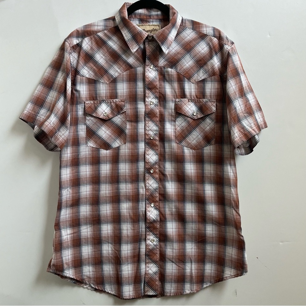 Wrangler Pearl Snap Button Short Sleeve Men's Collared Shirt Size Large - Picture 2 of 6